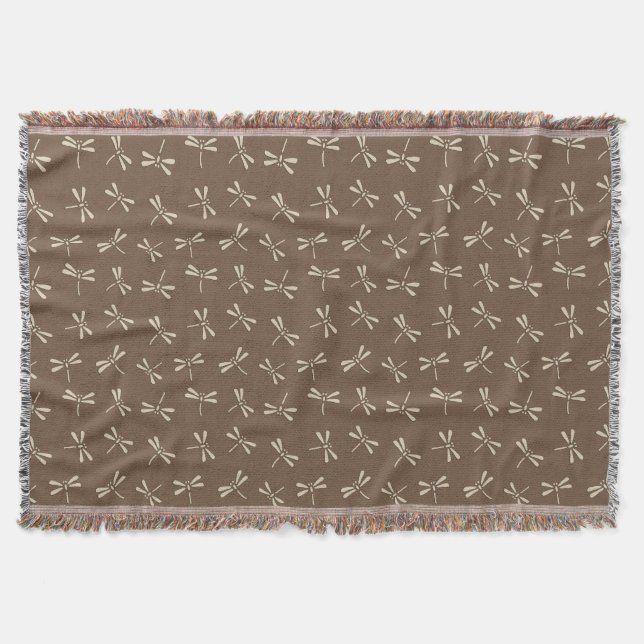 Couverture Motif de libellules japonaises, crème et Taupe Tan (Devant)