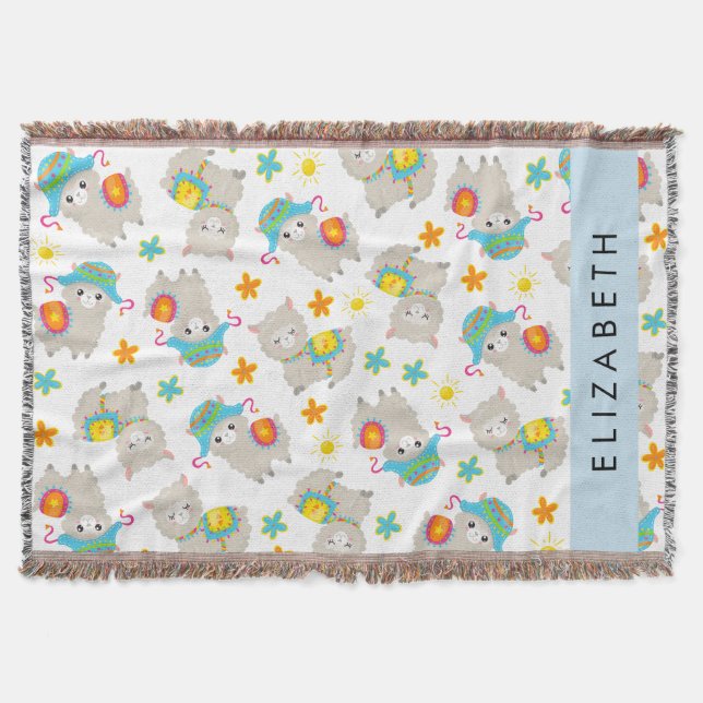 Couverture Motif De Llamas, Alpacas, Fleurs, Votre Nom (Devant)