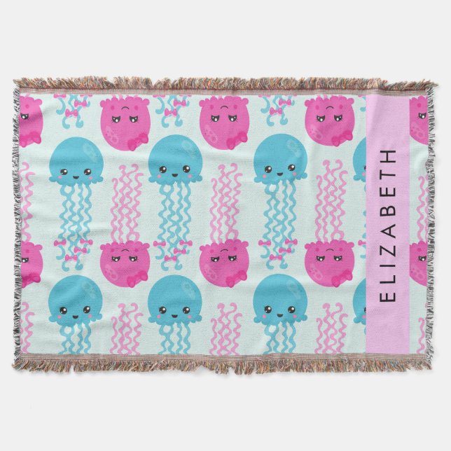 Couverture Motif de méduses, Mignonne méduse, Mer, Votre nom (Devant)