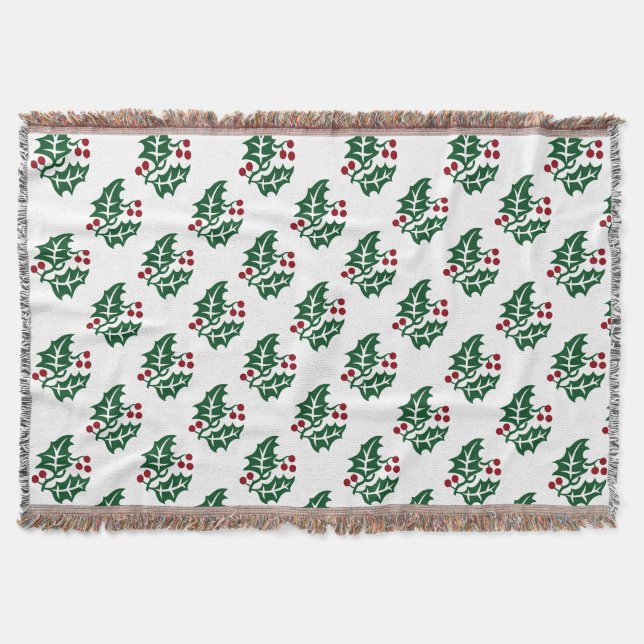 Couverture Motif de Noël Green Holly et Red Berries (Devant)