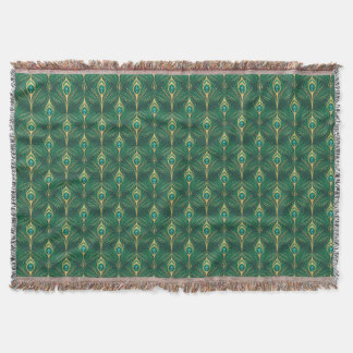 Couverture Motif de plumes de paon en vert émeraude et or