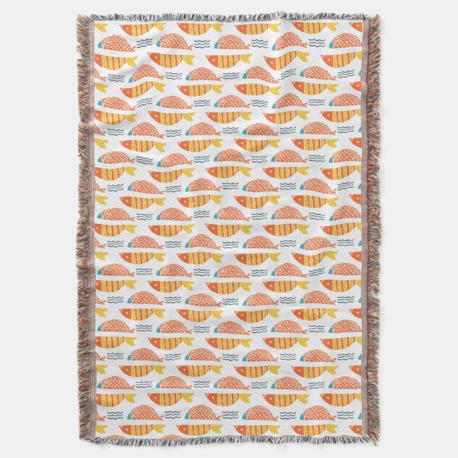 Couverture Motif de poissons de natation d'art populaire (devant Vertical)