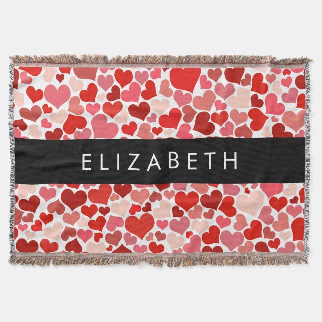 Couverture Motif Des Coeurs, Coeurs Rouges, Amour, Votre Nom (Devant)