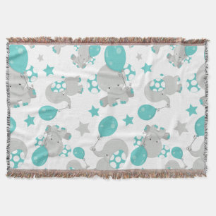Couverture Motif Des Eléphants, Eléphants Mignons - Gris Bleu