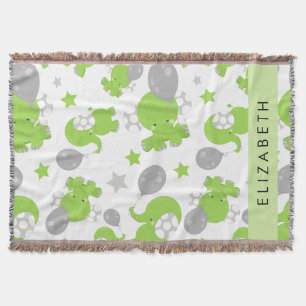Couverture Motif Des Eléphants Verts, Étoiles, Votre Nom
