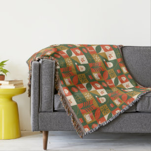 Couverture Motif d'ours Père Noël sans fil de Noël géométriqu