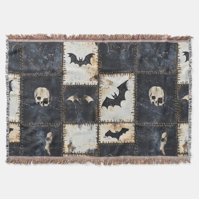 Couverture Motif en jean gothique grunge avec chauves-souris  (Devant)
