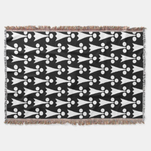 Couverture Motif Ermine, Motif Médiéval, Blanc sur Noir