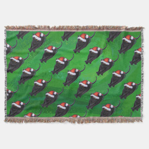 Couverture Motif Festif de chat noir sur vert