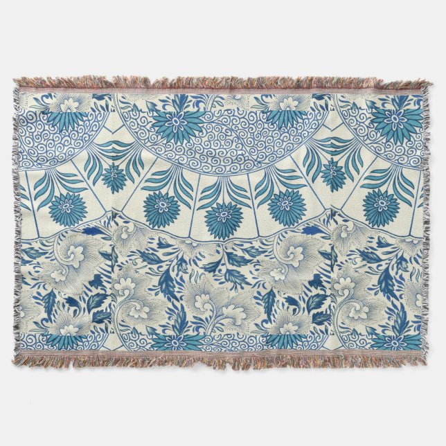 Couverture Motif Floral bleu Antique Design asiatique (Devant)