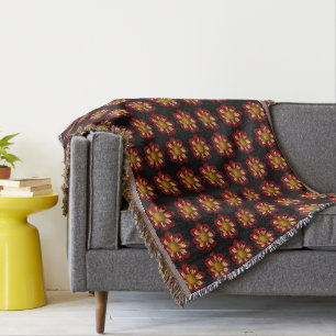 Couverture Motif floral dahlia rouge et blanc sur noir