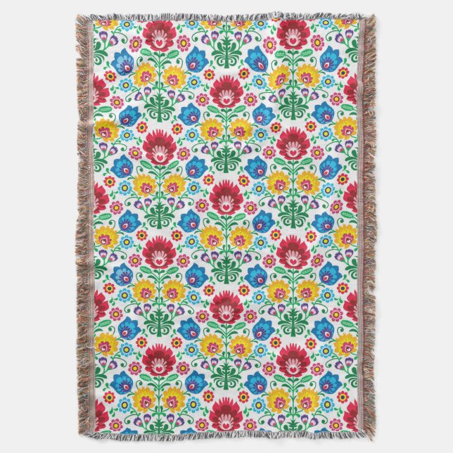 Couverture Motif floral d'art populaire de coeur (devant Vertical)