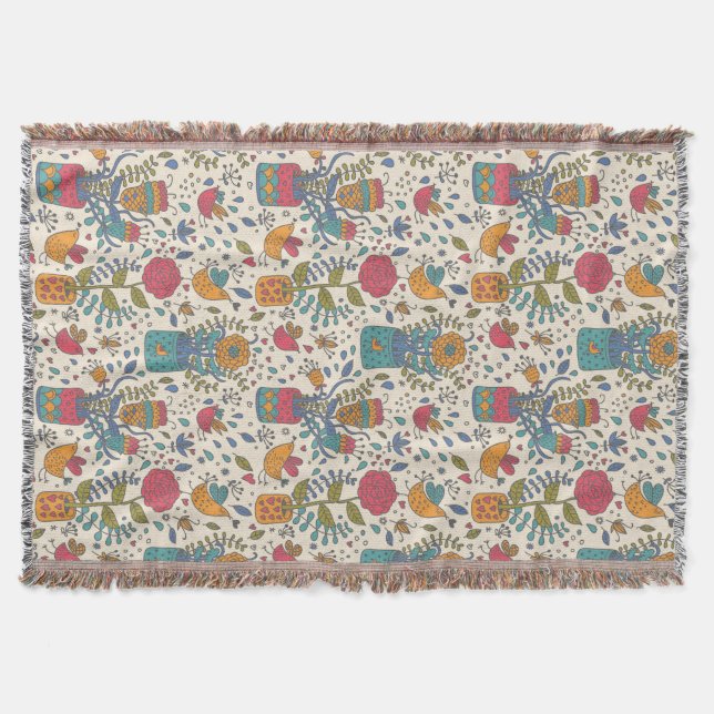 Couverture Motif floral de bande dessinée avec les oiseaux 2 (Devant)
