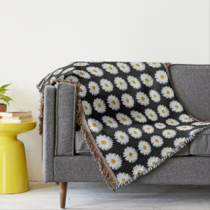 Couverture Motif floral marguerrier blanc sur noir