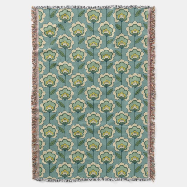 Couverture Motif floral turquoise et jaune (devant Vertical)