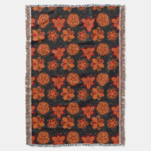 Couverture Motif foncé de fleurs orangées