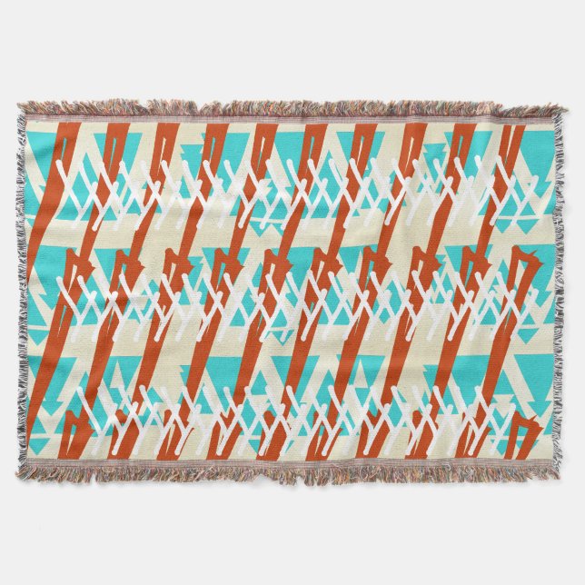 Couverture Motif géométrique Brown Turquoise et Orange (Devant)