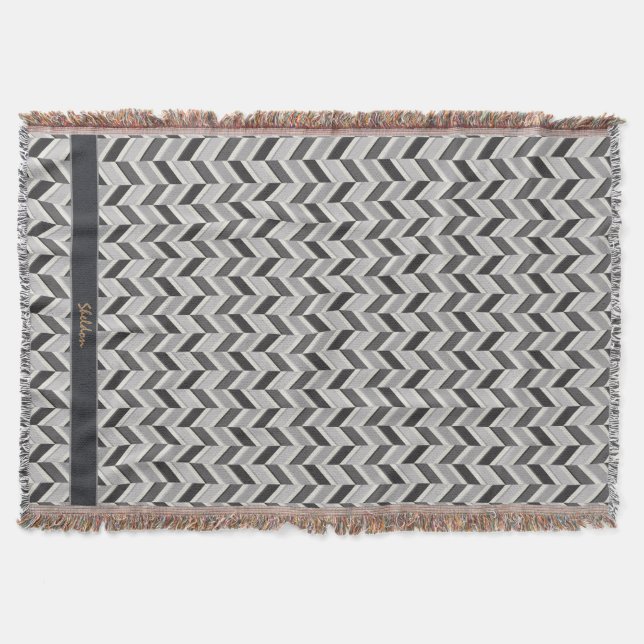 Couverture Motif géométrique chevron gris moderne monogramme (Devant)