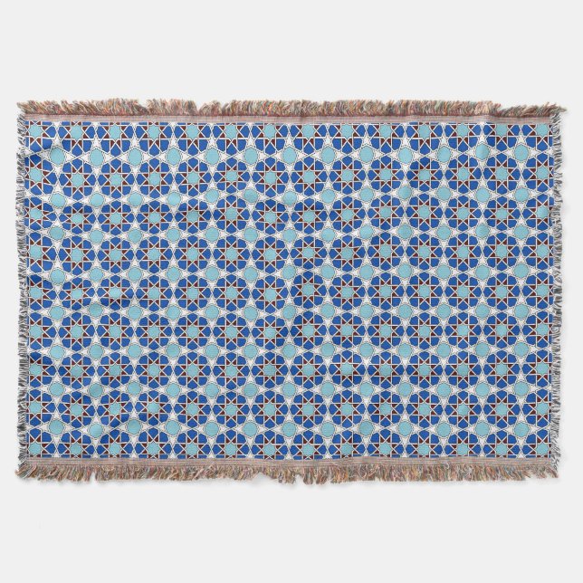 Couverture Motif géométrique marocain blanc bleu islamique (Devant)