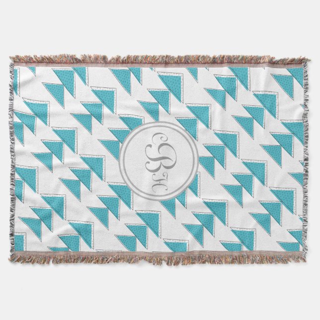 Couverture Motif géométrique triangle Aqua et gris Monogramme (Devant)