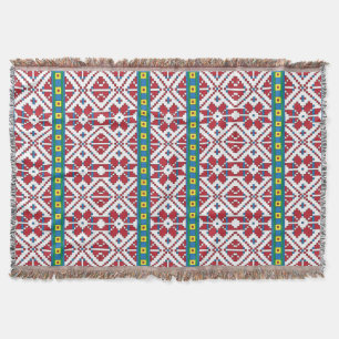 Couverture Motif géométrique tribal rouge, bleu et blanc étoi