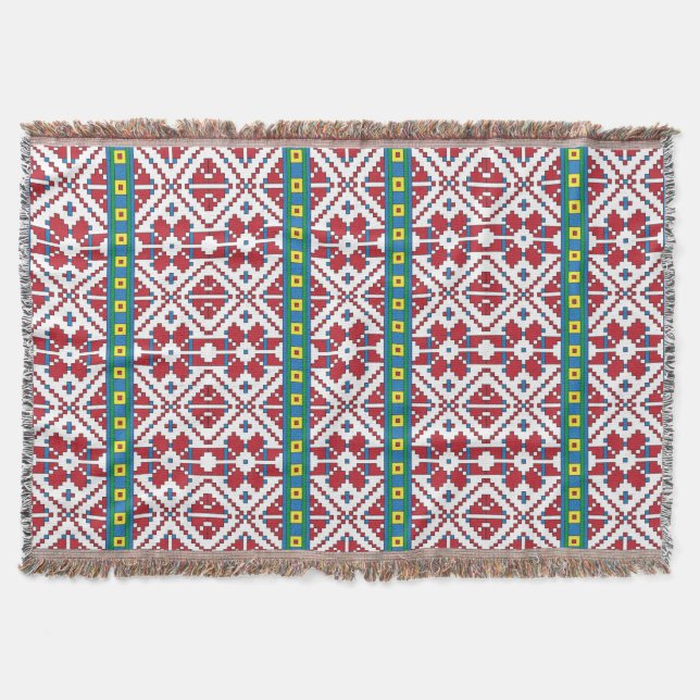 Couverture Motif géométrique tribal rouge, bleu et blanc étoi (Devant)