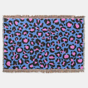 Couverture Motif léopard en framboise sur bleu électrique