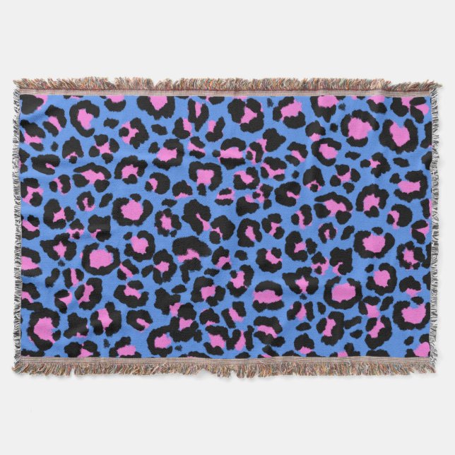 Couverture Motif léopard en framboise sur bleu électrique (Devant)