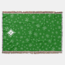 Couverture Motif moderne Snowflake sur Green Monogramme
