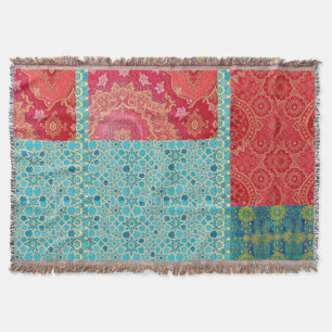 Couverture MOTIF ORIENTAL Rouge Turquoise - Lance Blanche