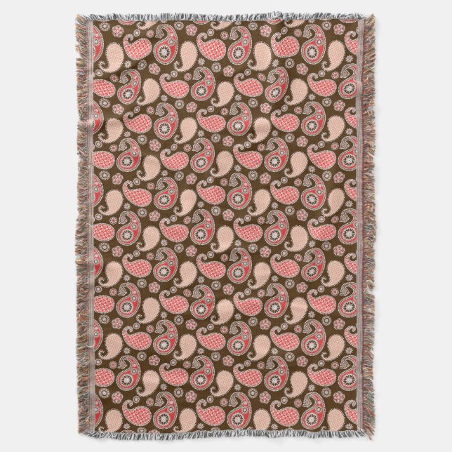 Couverture Motif Paisley, corail et chocolat (devant Vertical)