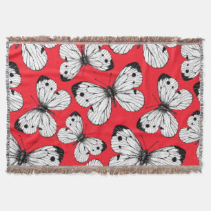 Couverture Motif papillon de chou sur rouge