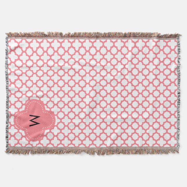 Couverture Motif Quatrefoil rose rose monogramme (Devant)
