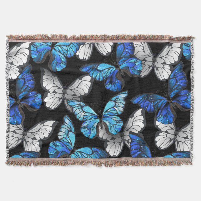 Couverture Motif sans couleur foncée avec papillons bleus Mor (Devant)