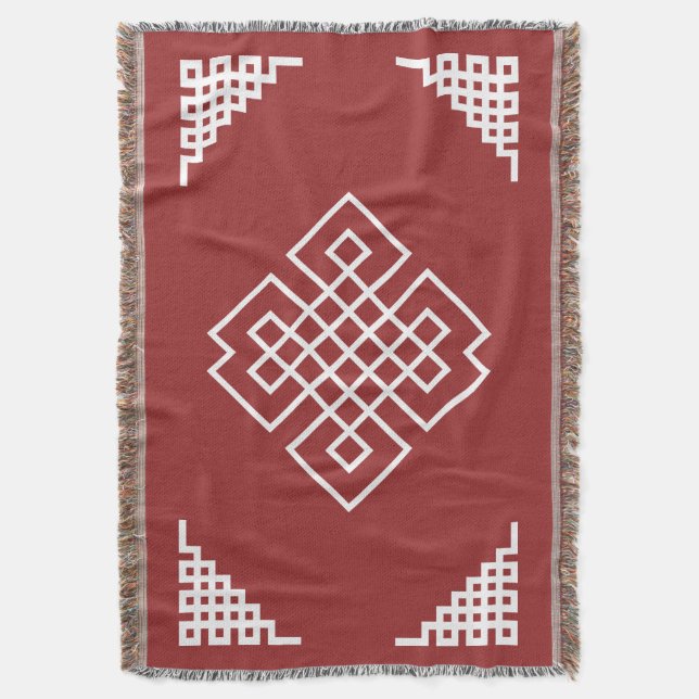 Couverture Motif traditionnel mongol rouge et blanc (devant Vertical)