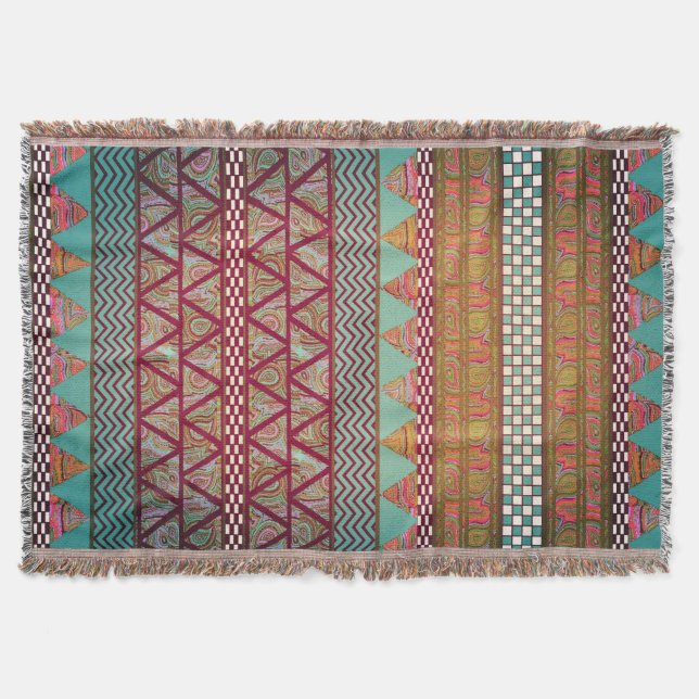 Couverture Motif tribal ambre turquoise foncé de rayures de (Devant)
