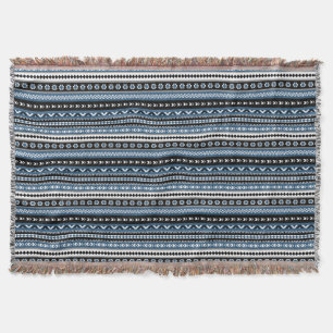Couverture Motif tribal aztèque dans le noir bleu de blanc