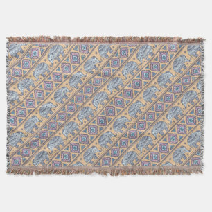 Couverture Motif tribal d'éléphant ethnique bleu