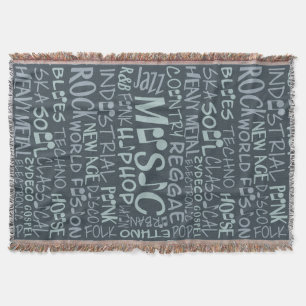 Couverture Musique Genres Word Collage personnalisé jeter cou
