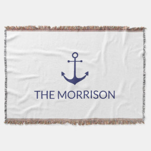 Couverture Nautical Custom Boat Name Marine bleu ancre blanch