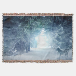 Couverture Neige d'hiver avec loups en forêt À feuillage pers