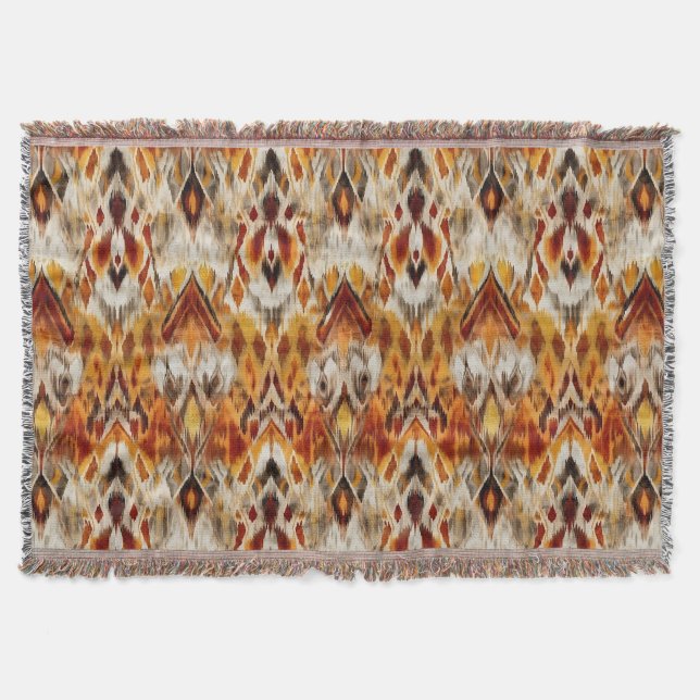 Couverture Neutralité moderne Boho Brown Orange Ikat Tribal (Devant)