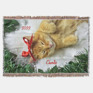 Couverture Noël de chat Tabby Orange Personnalisé