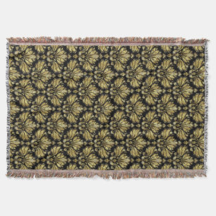Couverture Noir Et Métallique Or Vintage Damas Florales 5