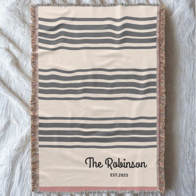 Couverture Nom de couple personnalisé moderne avec date rose (Modern Personalized wedding couple name with date throw blanket)