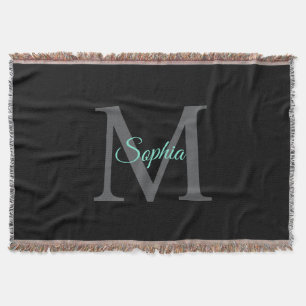 Couverture Nom du script turquoise, Monogramme gris grand sur