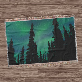 Couverture Northern Lights Green Night Sky Forest