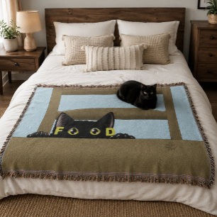 Couverture Nourriture pour chat noir humour drôle chat affamé