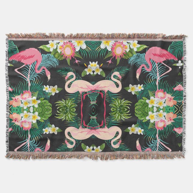 Couverture Oiseaux tropicaux Fleurs Flamant rose Paysage aqua (Devant)