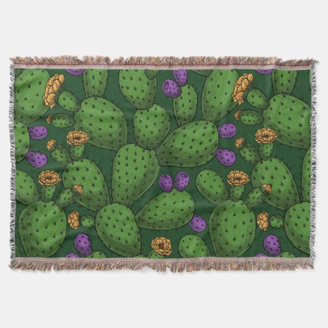Couverture Opuntie de floraison sur vert foncé (Devant)